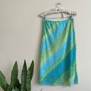 Vintage Y2K Blue, green & gold midi skirt